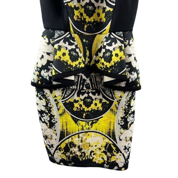 River Island Abstract Printed Peplum Scuba Neoprene Bodycon Dress US 4 UK 8 - Picture 3 of 12